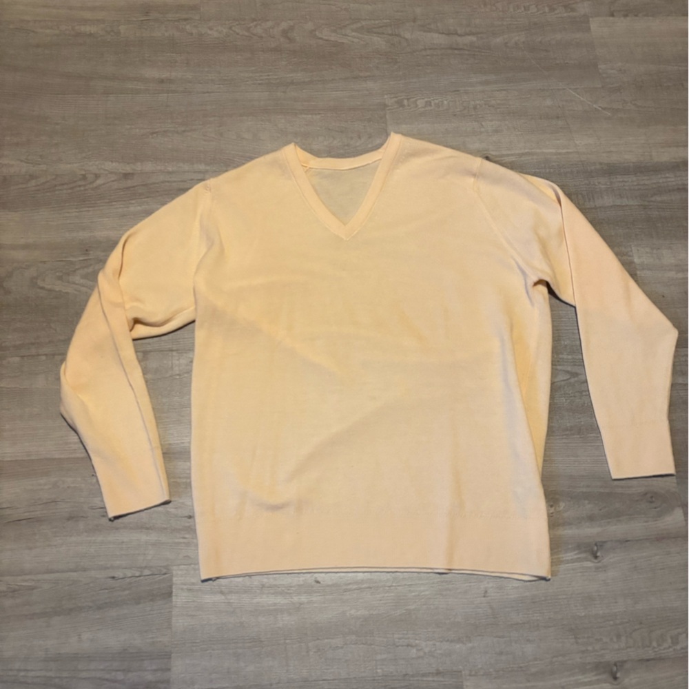 Lambswool Sweater Mens XL Butter Yellow Spring Lightweight Made In Britain